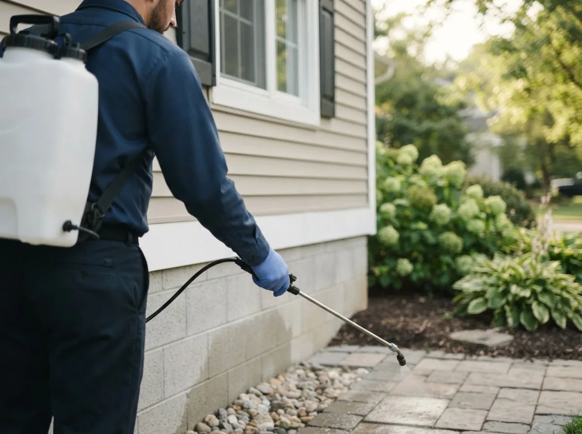 Pest control technician inspecting a home in Piketon, OH